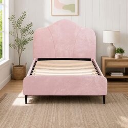 Pink Velvet Upholstered King Single Bed Frame