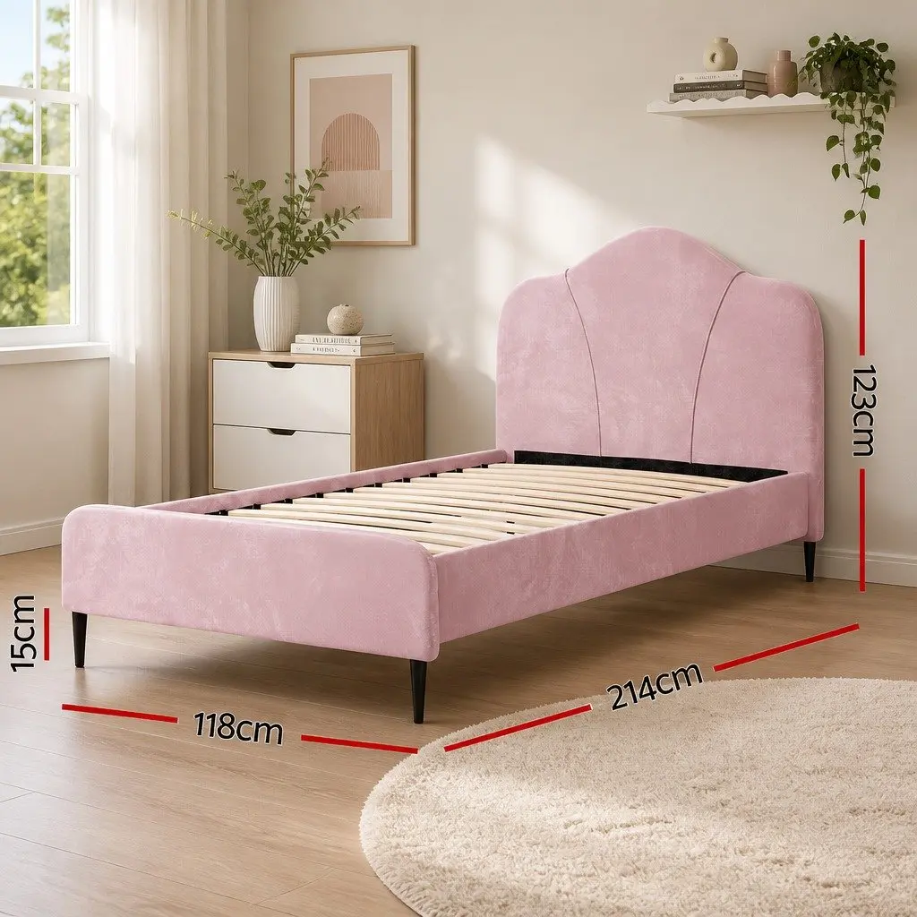 Pink Velvet Upholstered King Single Bed Frame