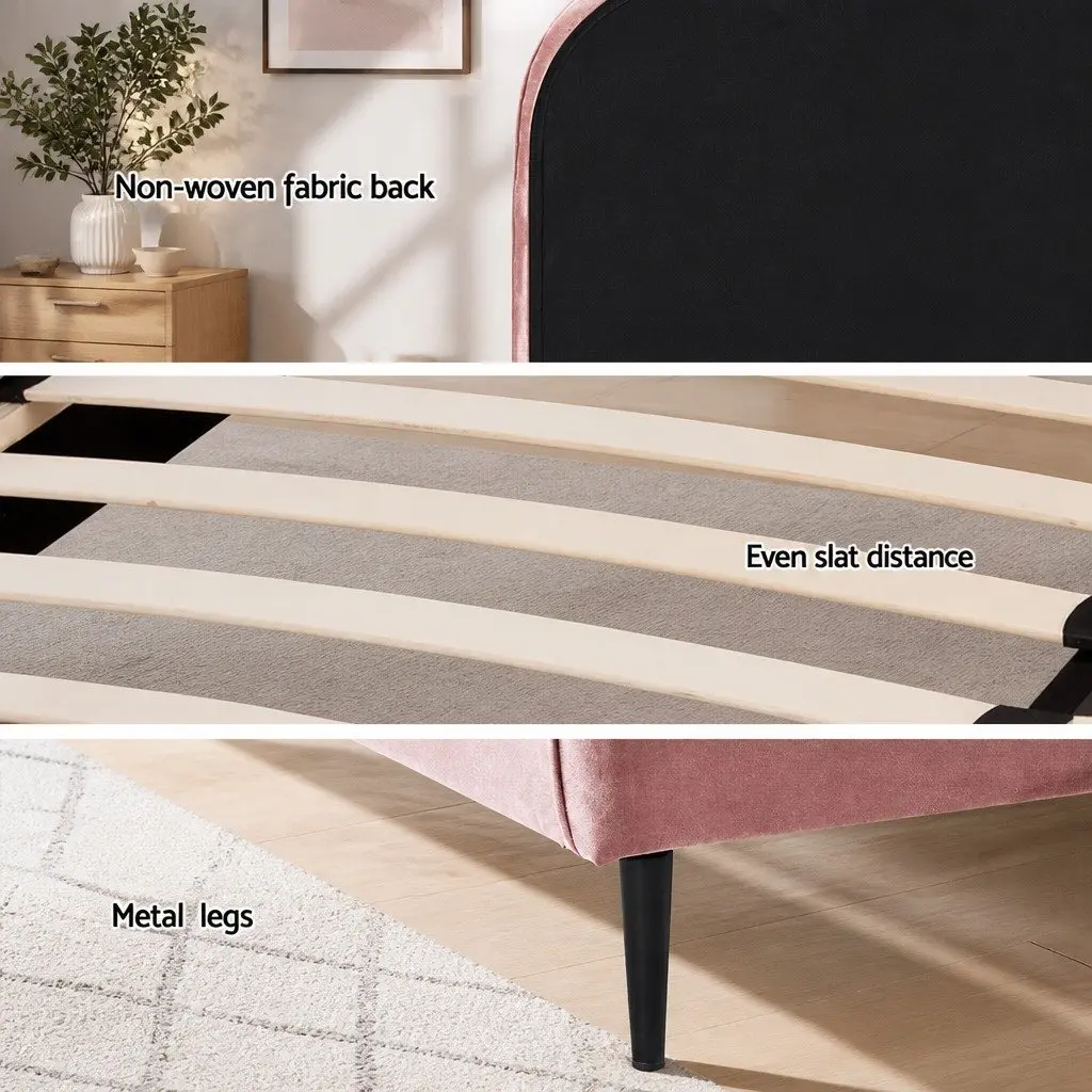 Pink Velvet Upholstered King Single Bed Frame