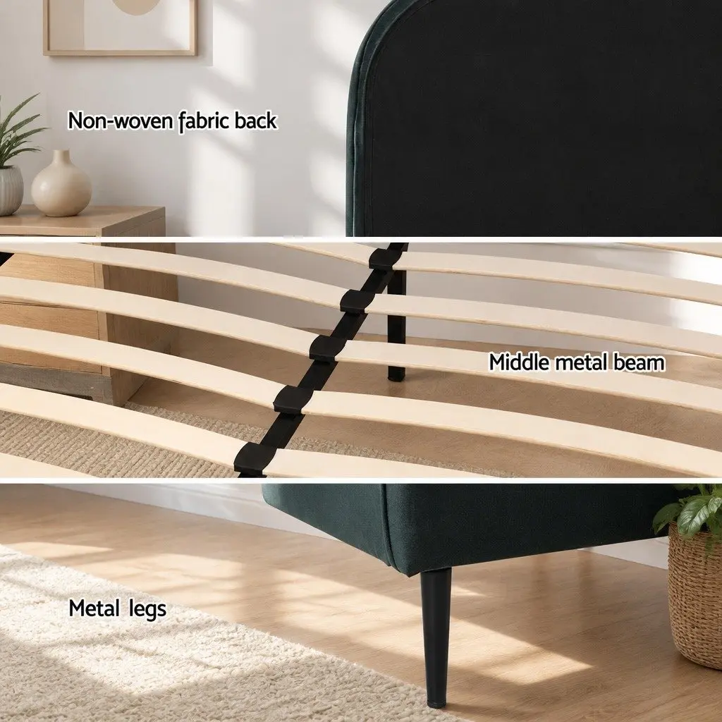 Dark Green Velvet Queen Bed Frame with Wooden Slats