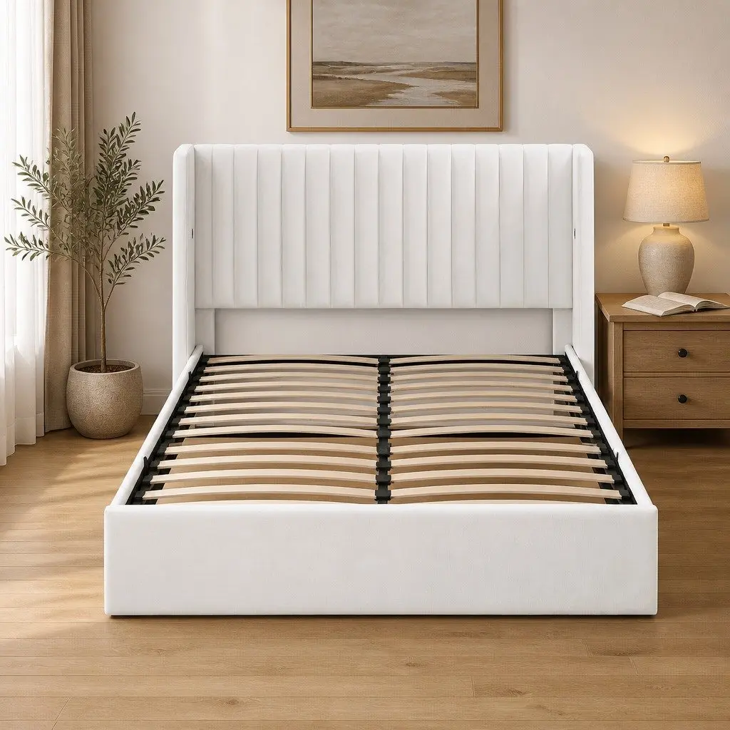 Velvet Double Bed Frame with Storage & USB Charging