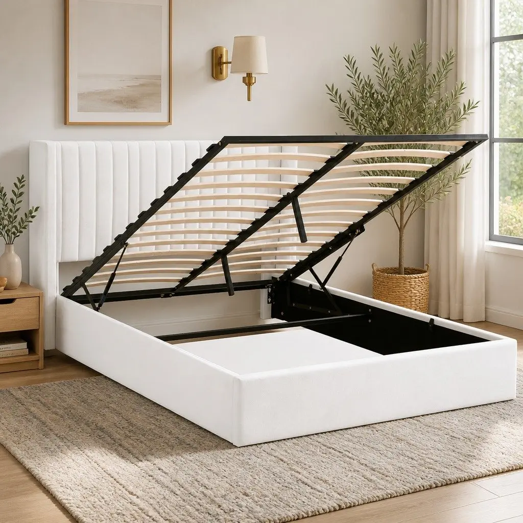 Velvet Double Bed Frame with Storage & USB Charging