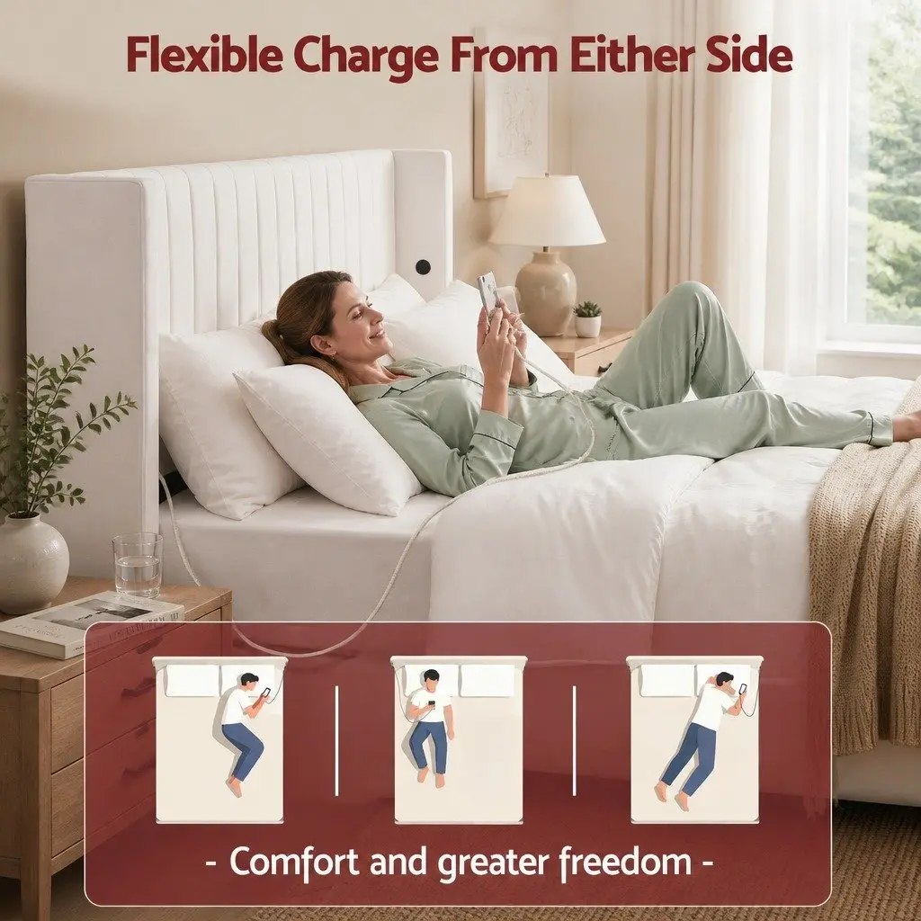 Velvet Double Bed Frame with Storage & USB Charging