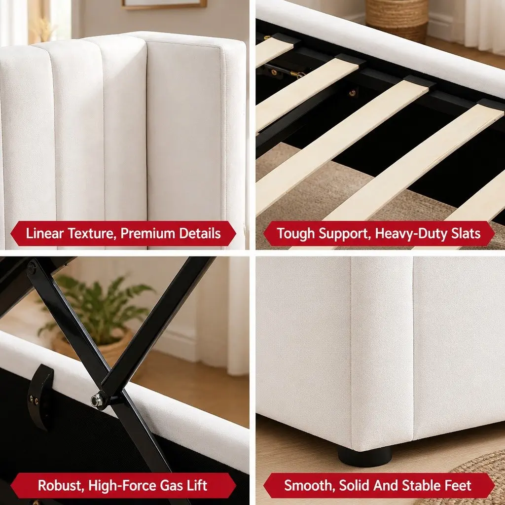 Velvet Double Bed Frame with Storage & USB Charging