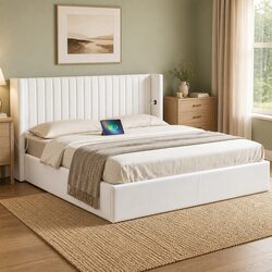 King Bed Frame with Gaslift Storage and USB Ports