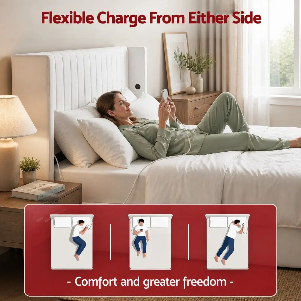 Queen Bed Frame Velvet Gaslift Storage Dual USB Type-C Charging Ports