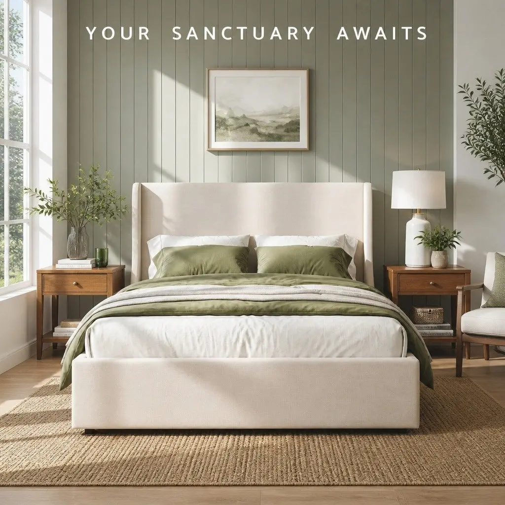 Double Upholstered Bed Frame Wingback Headboard with 3 Storage Drawers Metal and Wood Construction Beige