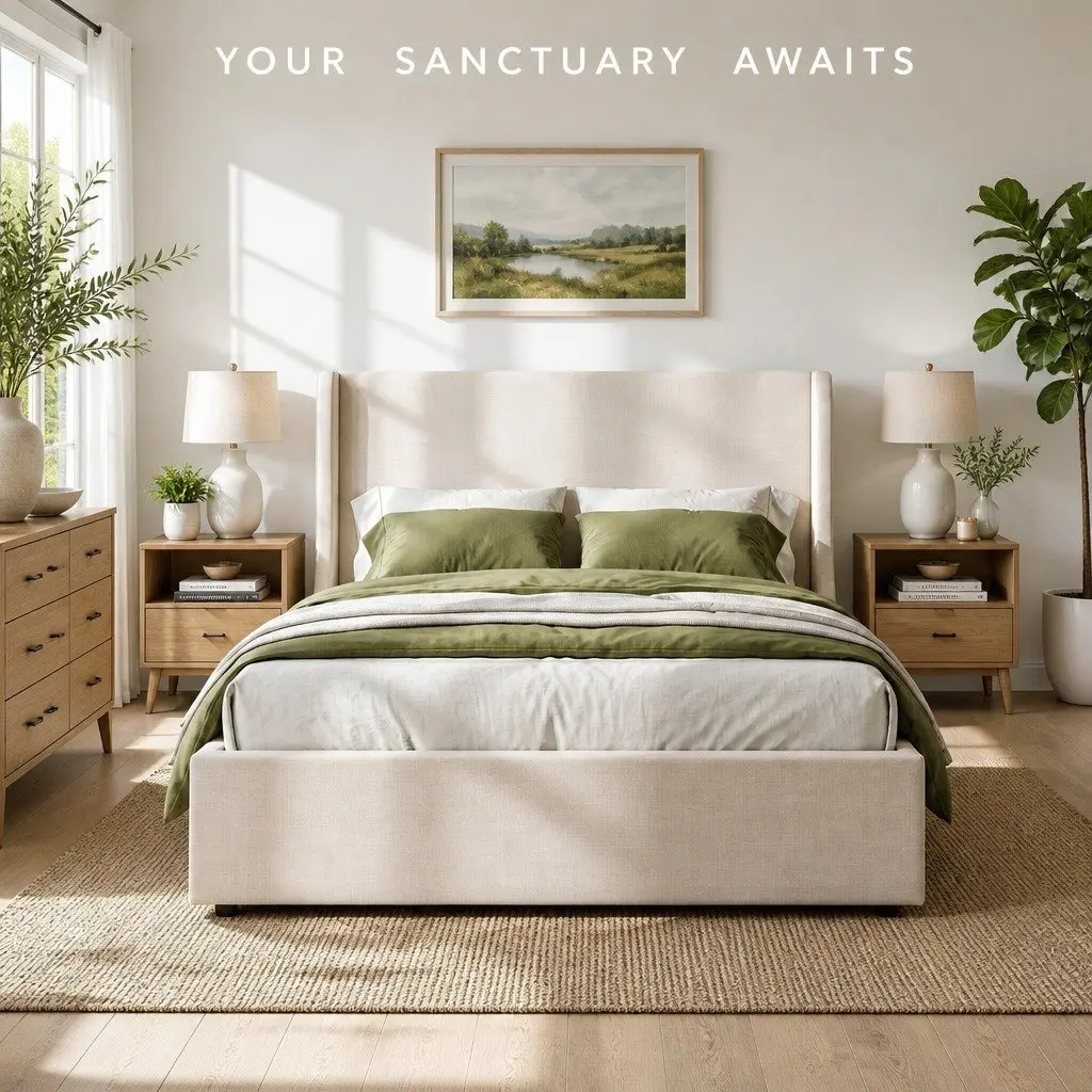 King Upholstered Bed Frame Wingback Headboard with 3 Storage Drawers Metal and Wood Construction