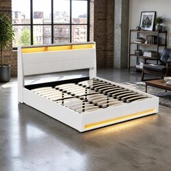King Size Gas Lift Bed Frame with LED Lighting and Storage