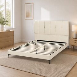 Elegant Double Bed Frame with Tufted Velvet Headboard