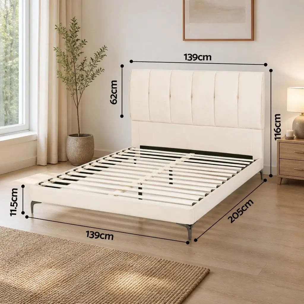 Double Bed Frame Upholstered Tufted Headboard 139W x 205L x 116H cm Velvet Fabric