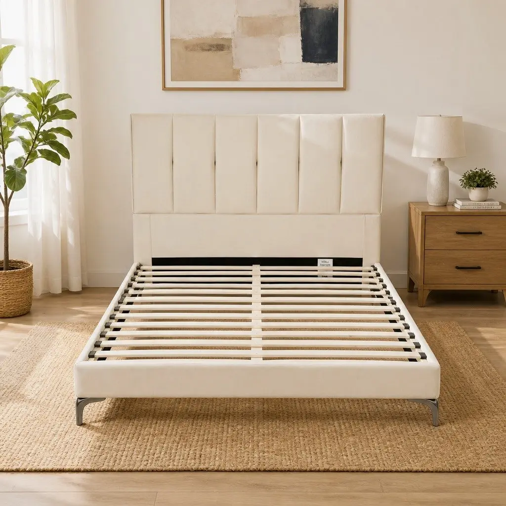 Double Bed Frame Upholstered Tufted Headboard 139W x 205L x 116H cm Velvet Fabric