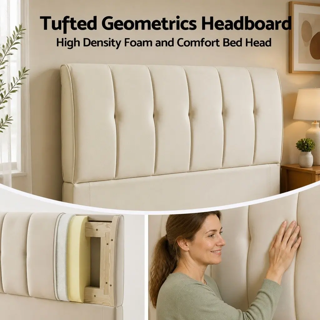 Double Bed Frame Upholstered Tufted Headboard 139W x 205L x 116H cm Velvet Fabric