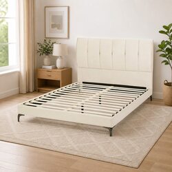 Elegant Queen Bed Frame with Tufted Velvet Headboard
