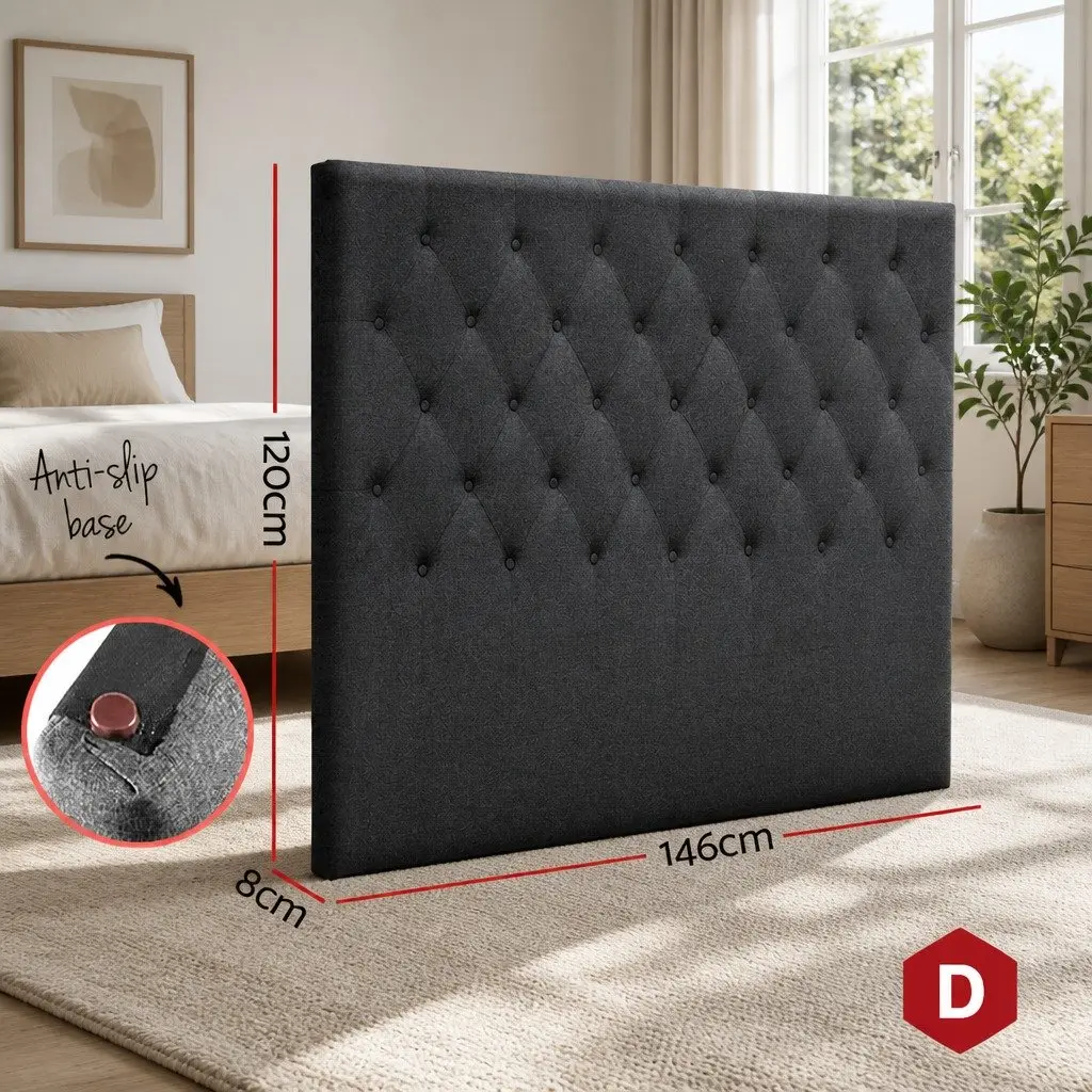 Upholstered Charcoal Double Bed Headboard with Button Tufts