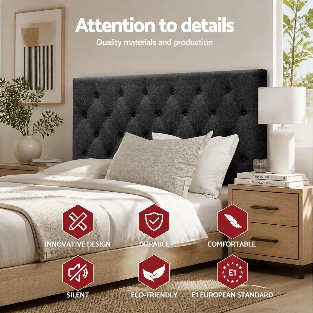Upholstered Charcoal Double Bed Headboard with Button Tufts