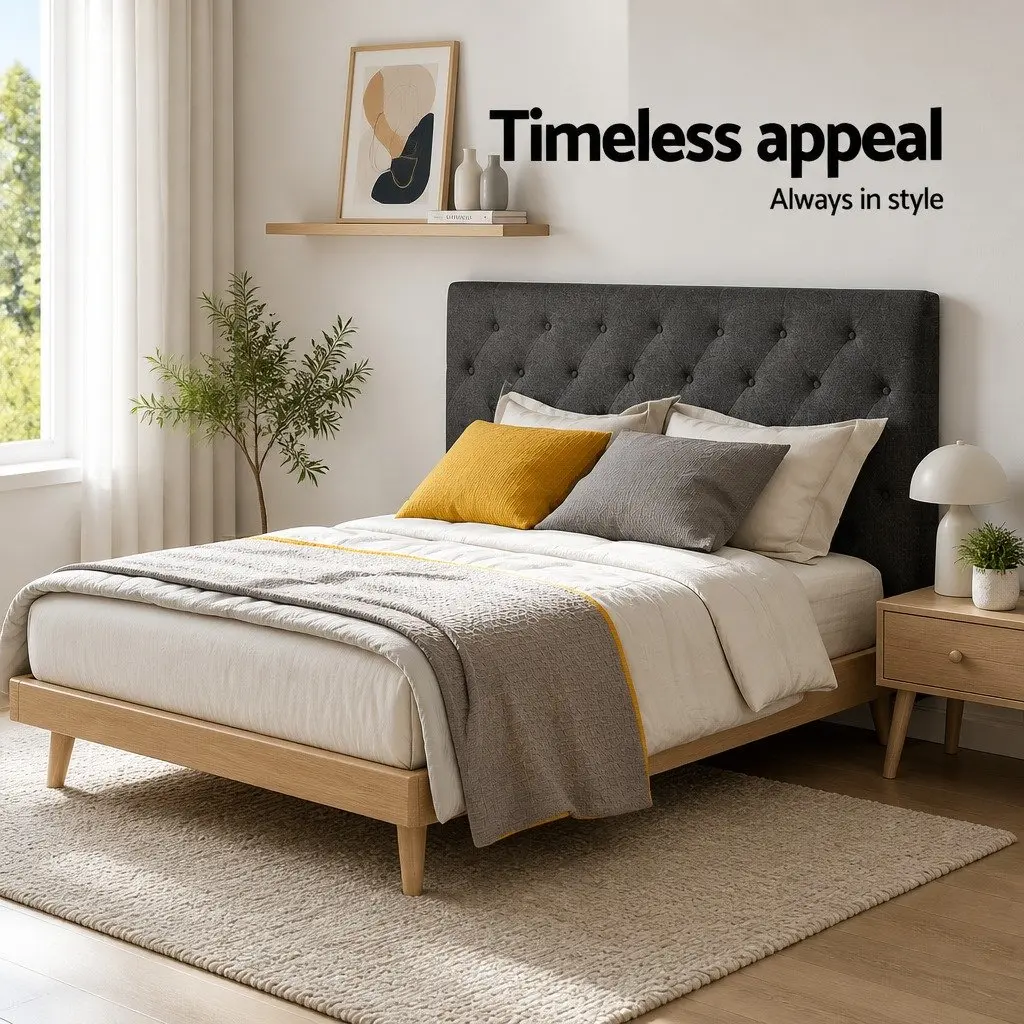 Upholstered Charcoal Double Bed Headboard with Button Tufts