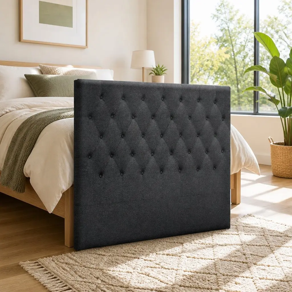 Upholstered Charcoal Double Bed Headboard with Button Tufts