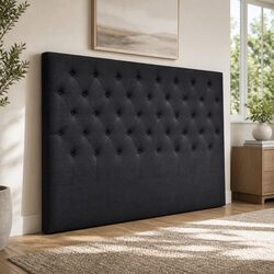 Charcoal Upholstered King Size Bed Headboard with Tufting