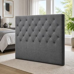 King Single Size Grey Upholstered Bed Headboard