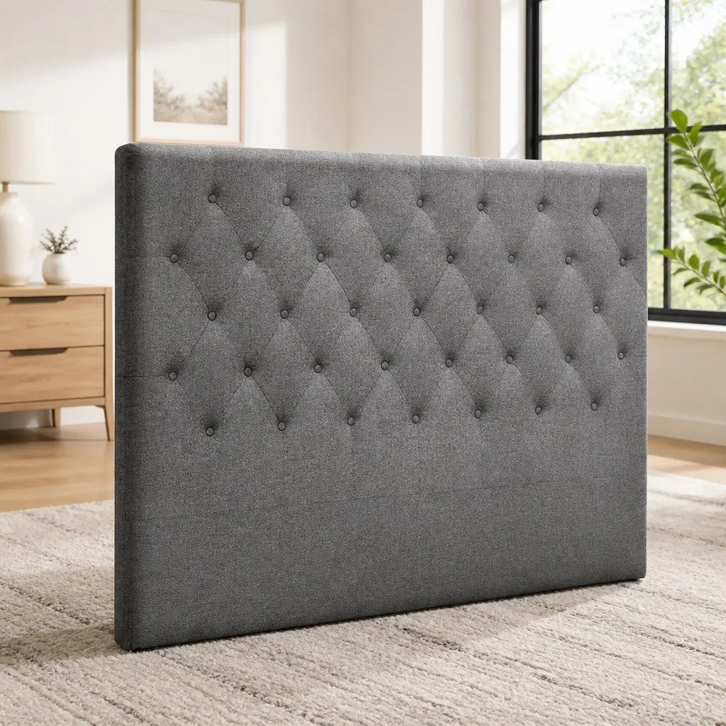 Queen Size Grey Upholstered Bed Headboard with Tufting