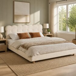 Cloud Headboard Double Bed Frame with Boucle Upholstery
