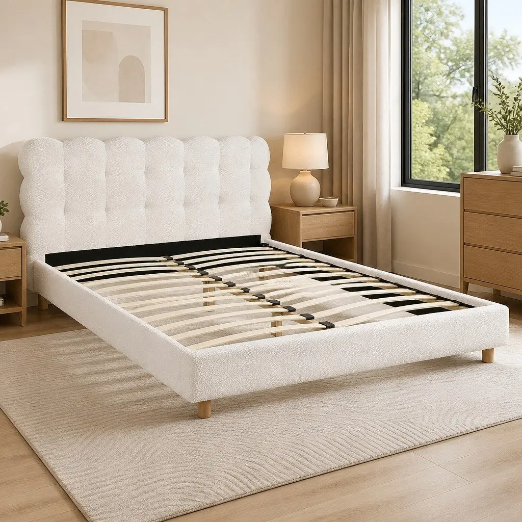 Cloud Headboard Double Bed Frame with Boucle Upholstery