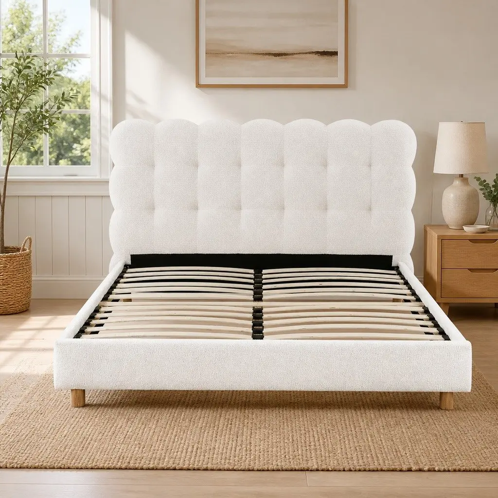 Cloud Headboard Double Bed Frame with Boucle Upholstery