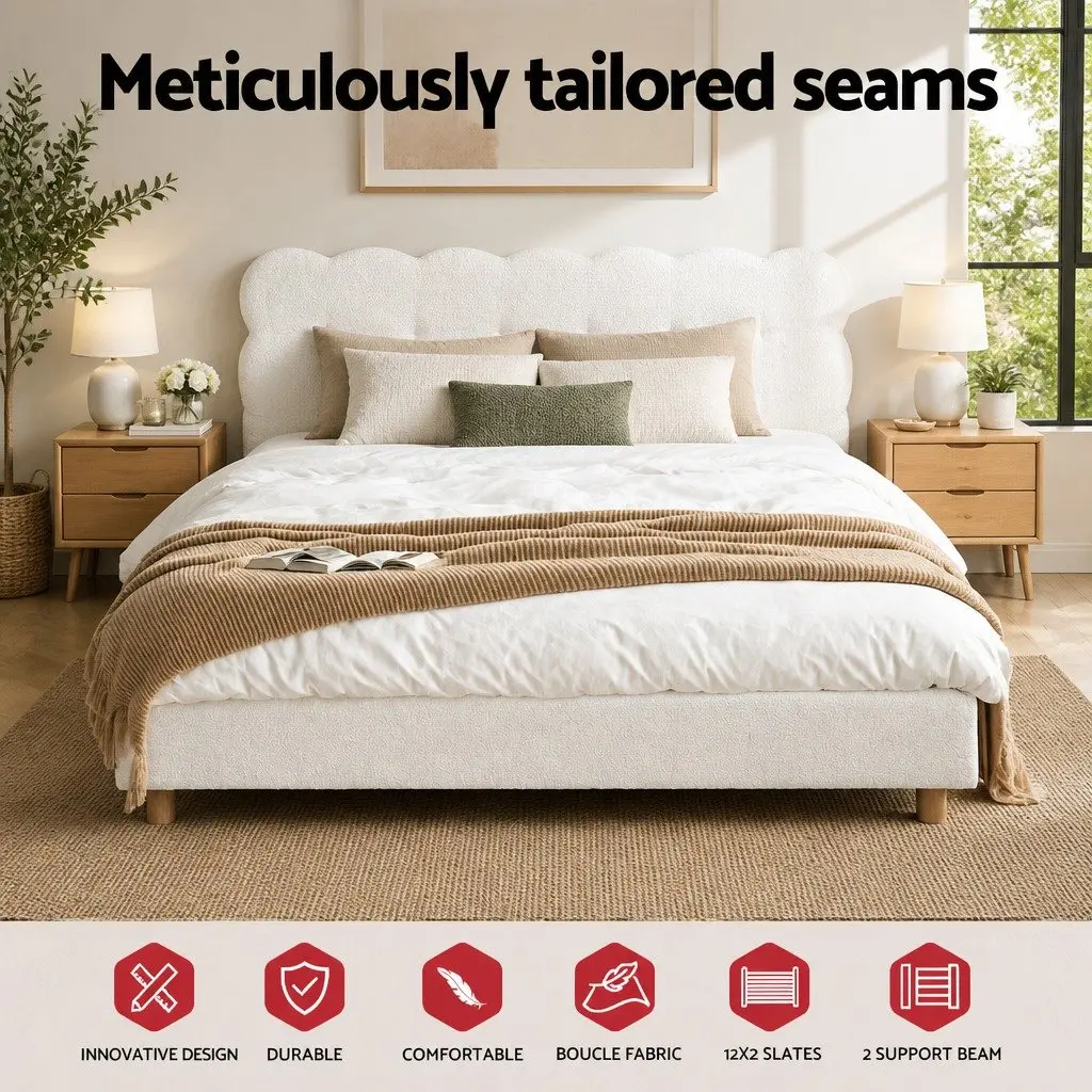 Cloud Headboard Double Bed Frame with Boucle Upholstery