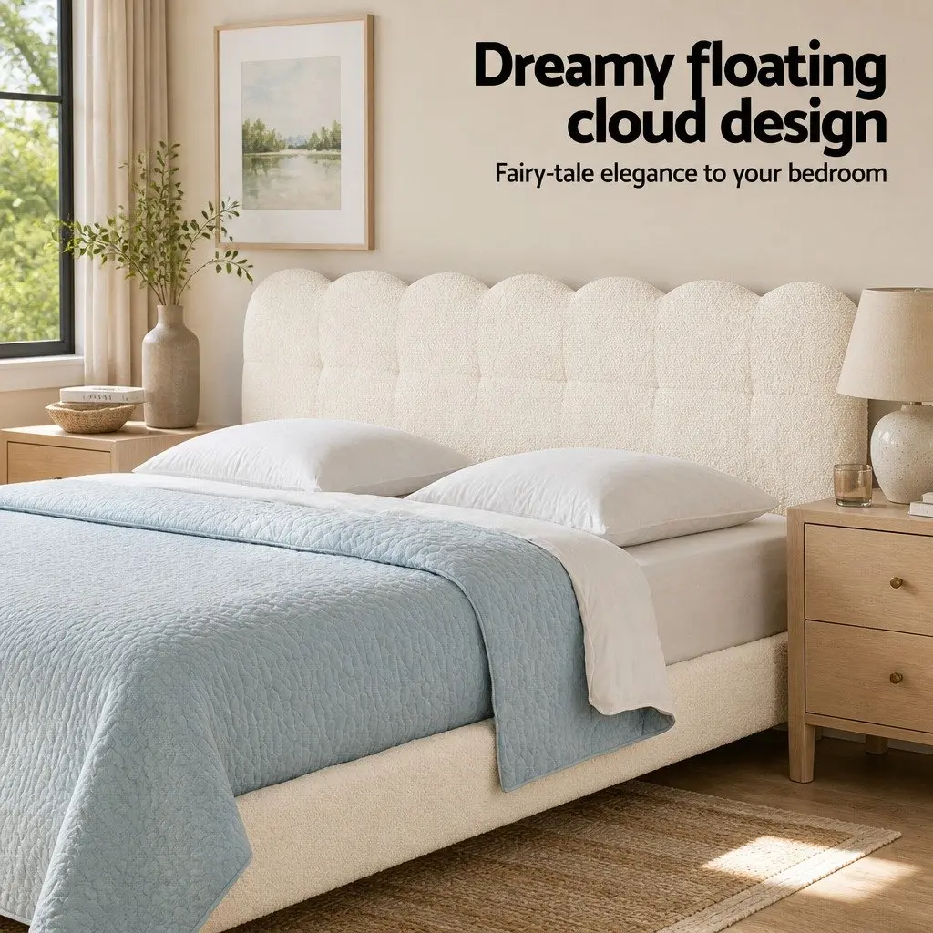 Cloud Headboard Double Bed Frame with Boucle Upholstery