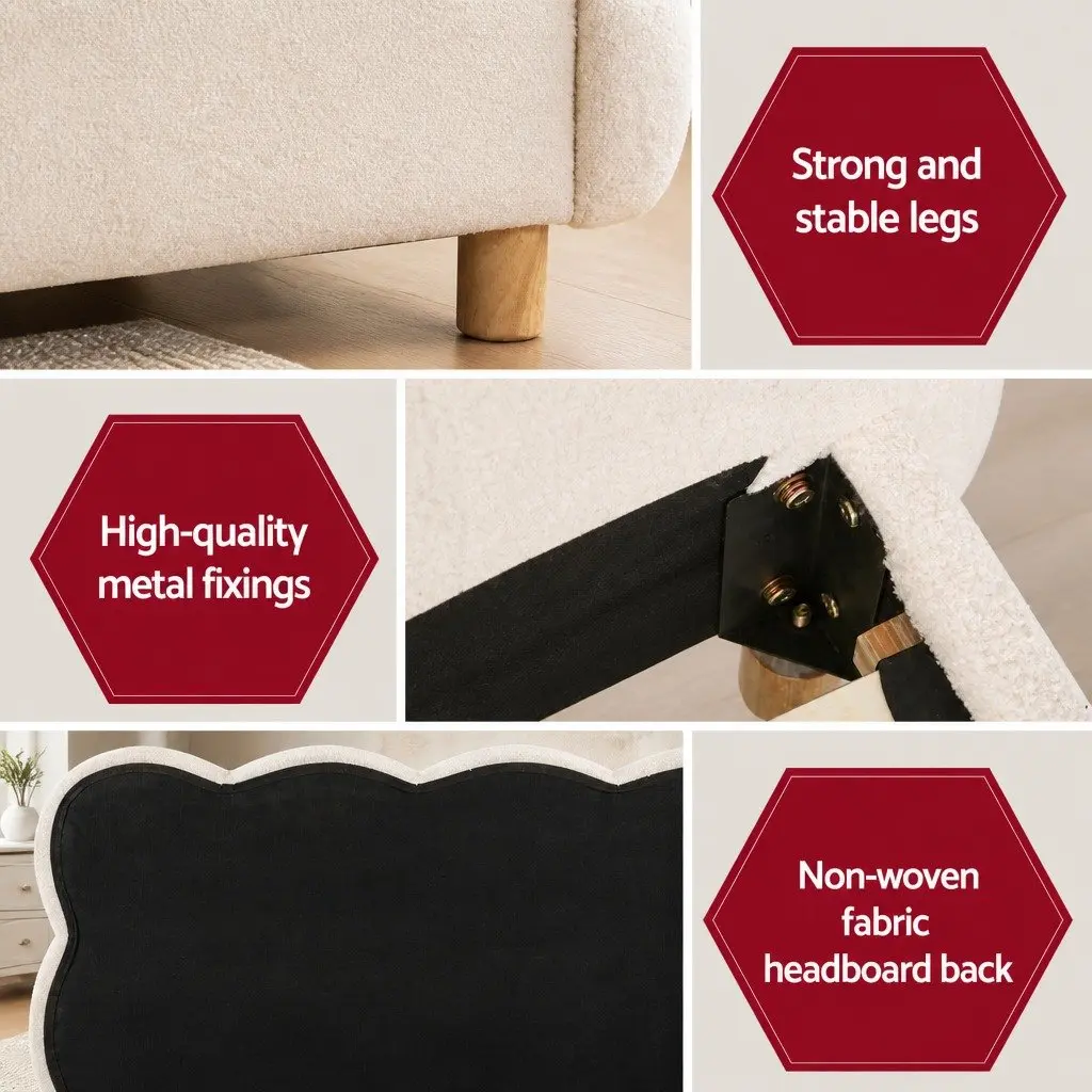 Cloud Headboard Double Bed Frame with Boucle Upholstery