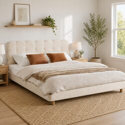 Cloud Headboard Queen Bed Frame with Boucle Upholstery