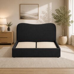 Boucle Upholstered Double Bed Frame with Padded Headboard