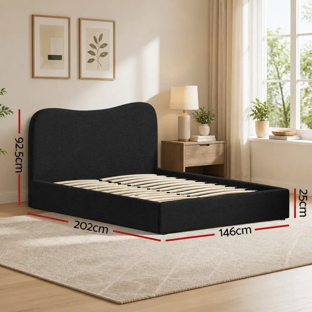 Double Bed Frame Boucle Upholstered Padded Headboard Wooden Slat Support 202cm x 146cm x 92.5cm Pine Wood