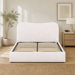 Upholstered Double Bed Frame with Boucle Fabric and Headboard