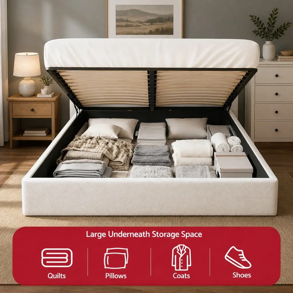Double Bed Frame with Gaslift Storage
