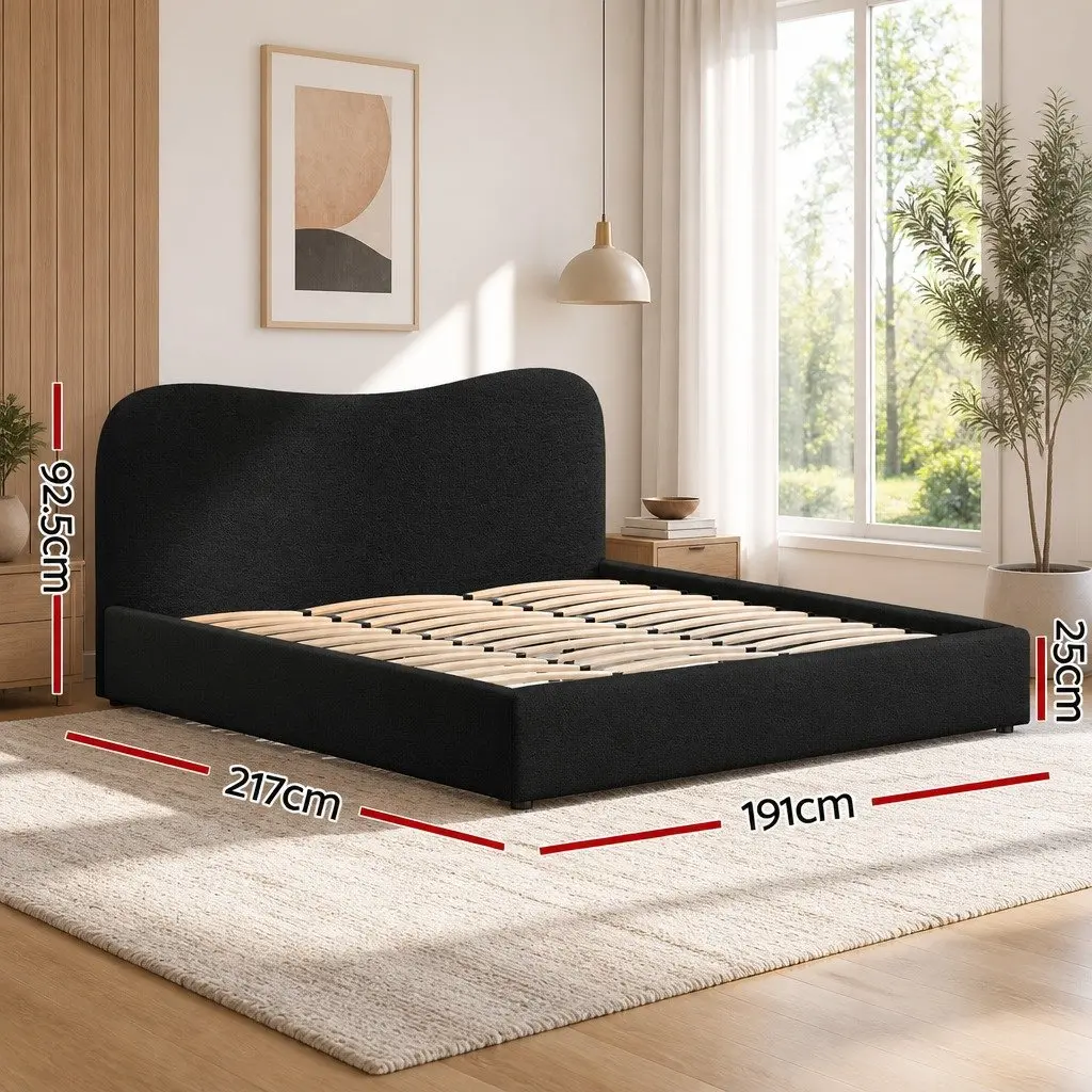 Boucle Upholstered King Size Bed Frame with Headboard