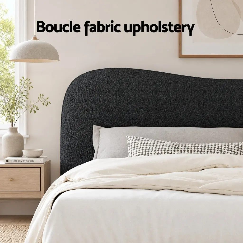 Boucle Upholstered King Size Bed Frame with Headboard
