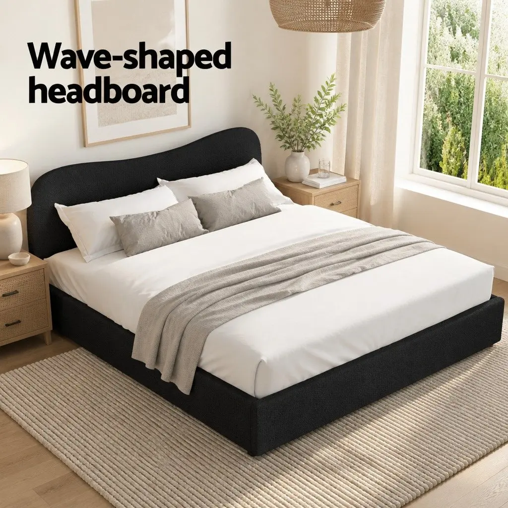 Boucle Upholstered King Size Bed Frame with Headboard