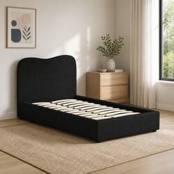 Boucle Upholstered King Single Bed Frame with Padded Headboard