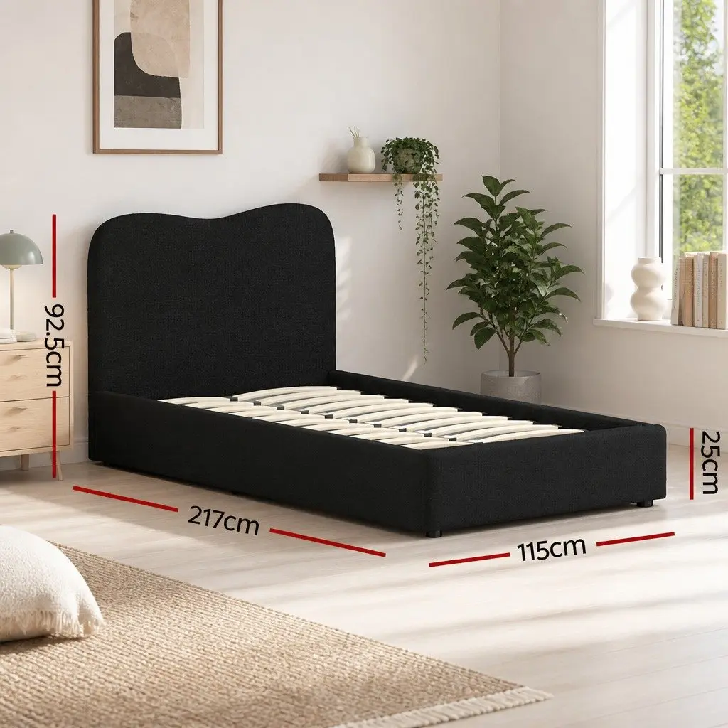 Boucle Upholstered King Single Bed Frame with Padded Headboard