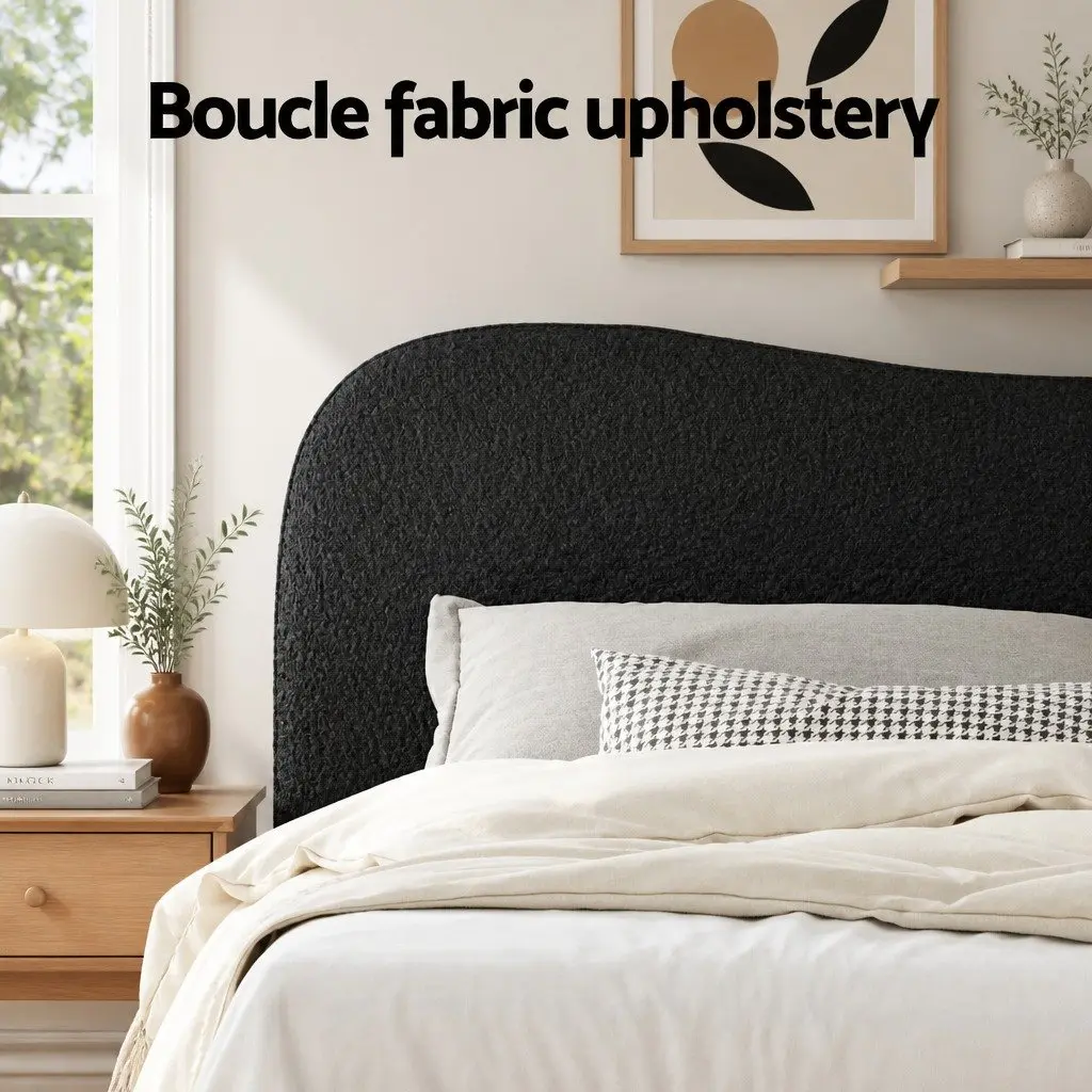Boucle Upholstered King Single Bed Frame with Padded Headboard