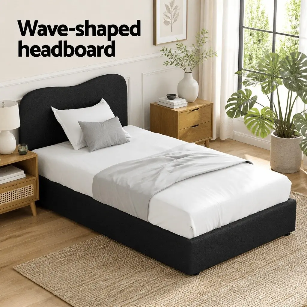 Boucle Upholstered King Single Bed Frame with Padded Headboard