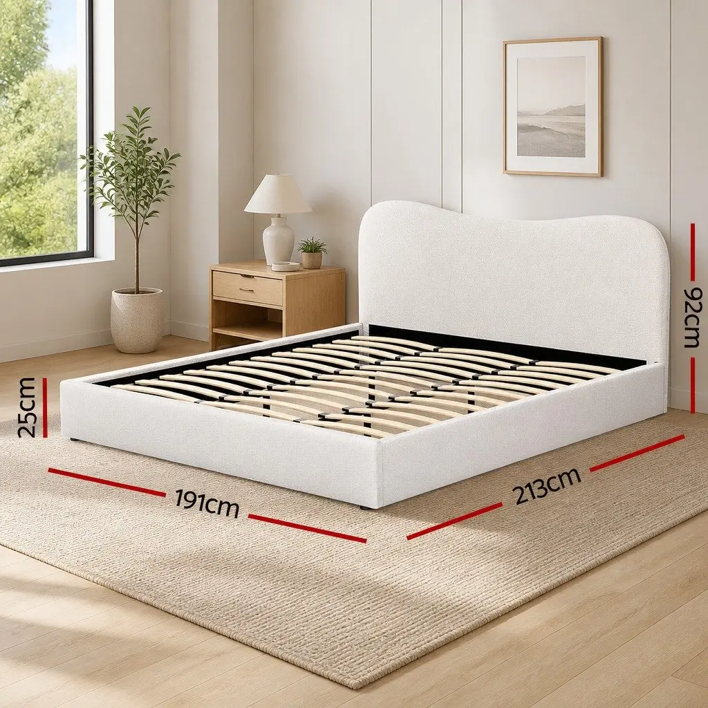 Upholstered King Size Bed Frame with Boucle Headboard