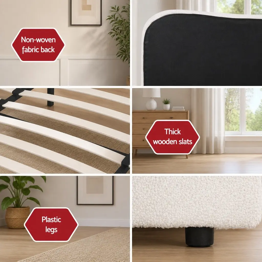 Upholstered King Size Bed Frame with Boucle Headboard