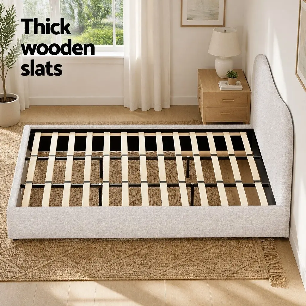 Upholstered King Size Bed Frame with Boucle Headboard