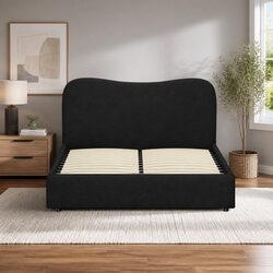 Boucle Fabric Queen Bed Frame with Wooden Support