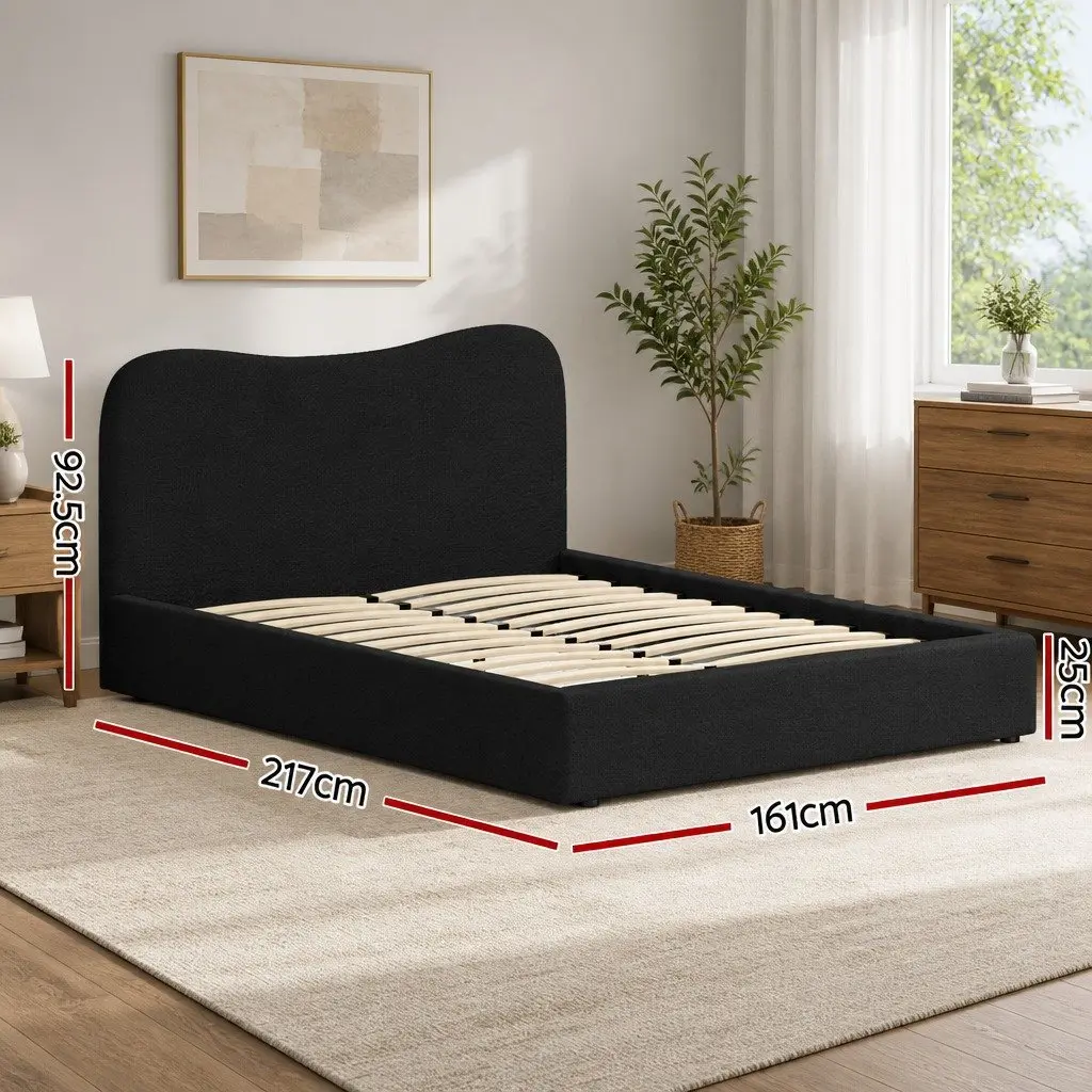 Boucle Fabric Queen Bed Frame with Wooden Support