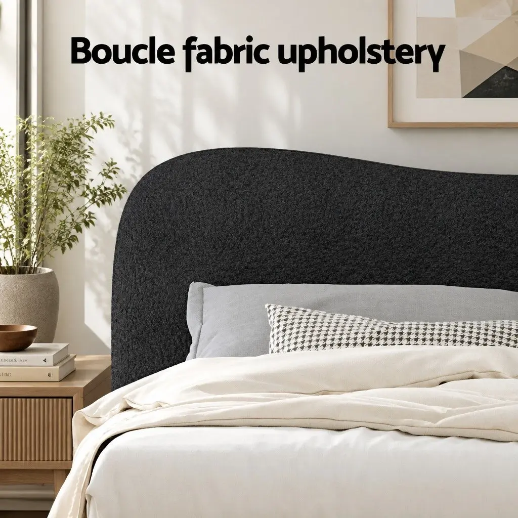 Boucle Fabric Queen Bed Frame with Wooden Support