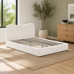 Queen Size Upholstered Bed Frame with Boucle Fabric